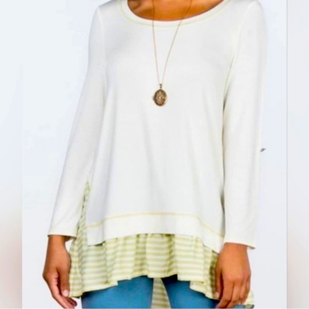 Matilda Jane Off White / Cream & Citron Yellow Top Stripes Tunic Top Size XL